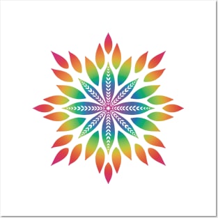 Rainbow Sunburst Mandala Posters and Art